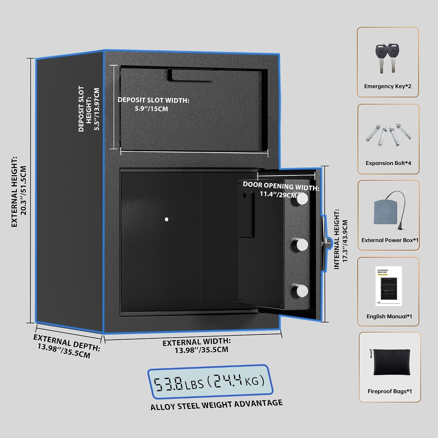 KAER 2.6 CuFt Drop Safe for Business, Cash Safe with Drop Slot, 53.8 lbs Heavy Duty Money Safe Box with Deposit Slot, Anti-Theft Safety Boxes for Home Floor Safe, Quick Access Digital Keypad Keys