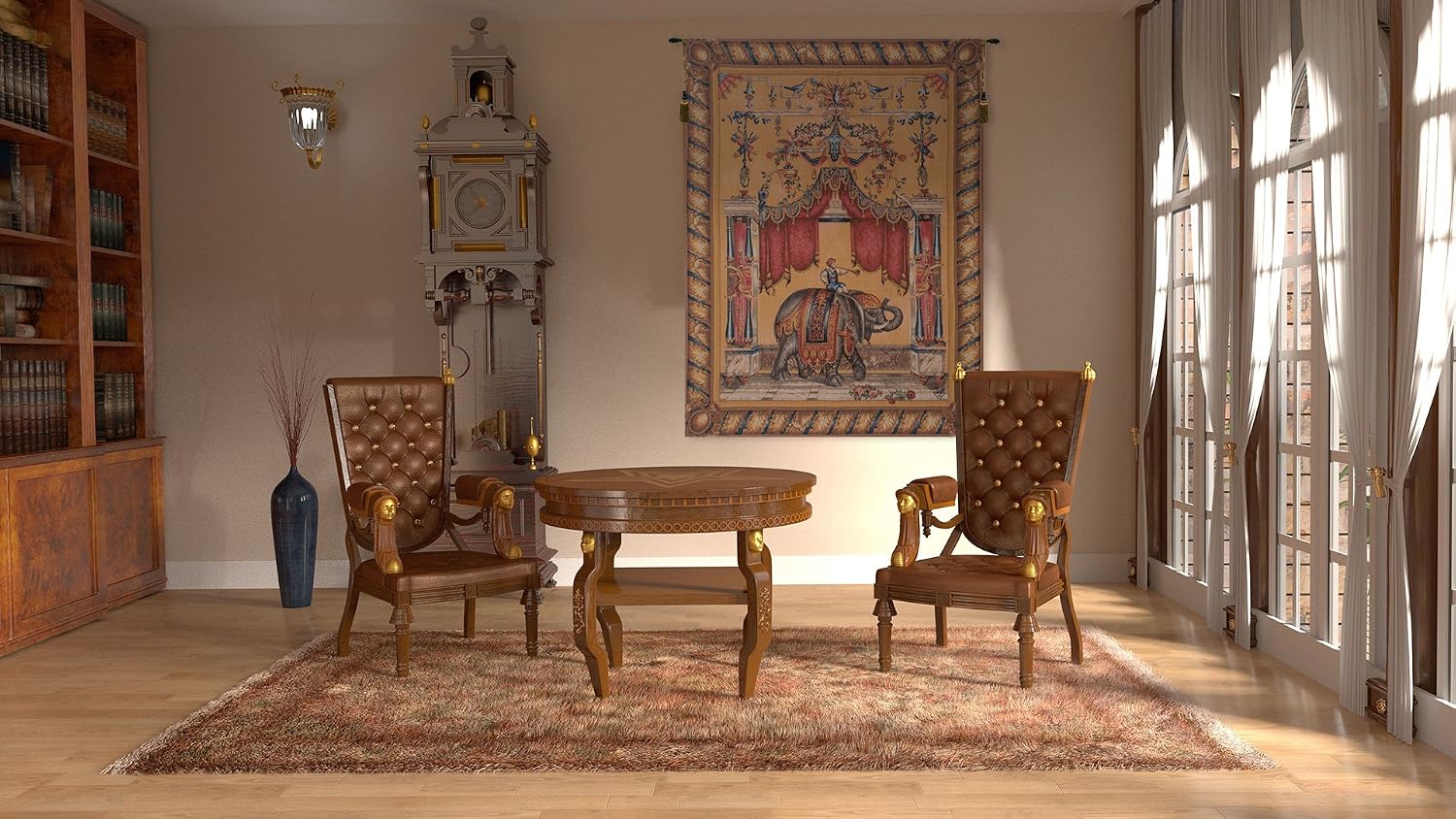 Charlotte Home Furnishings Inc. Grotesque Elephant French Tapestry Wall Hanging, 58 x 44 Inch, Viscose Cotton and Polyester Blend Wall Art, Woven In France, Perfect For Wall Decor