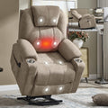KEIKI Large Dual Motor Power Lift Recliner Chair for Adults, Polyester Rocking Chair with Back Massager and Heated, USB and Type-C Ports, Cup Holders, Comfy Reading Sofa Chair for Living Room, Khaki