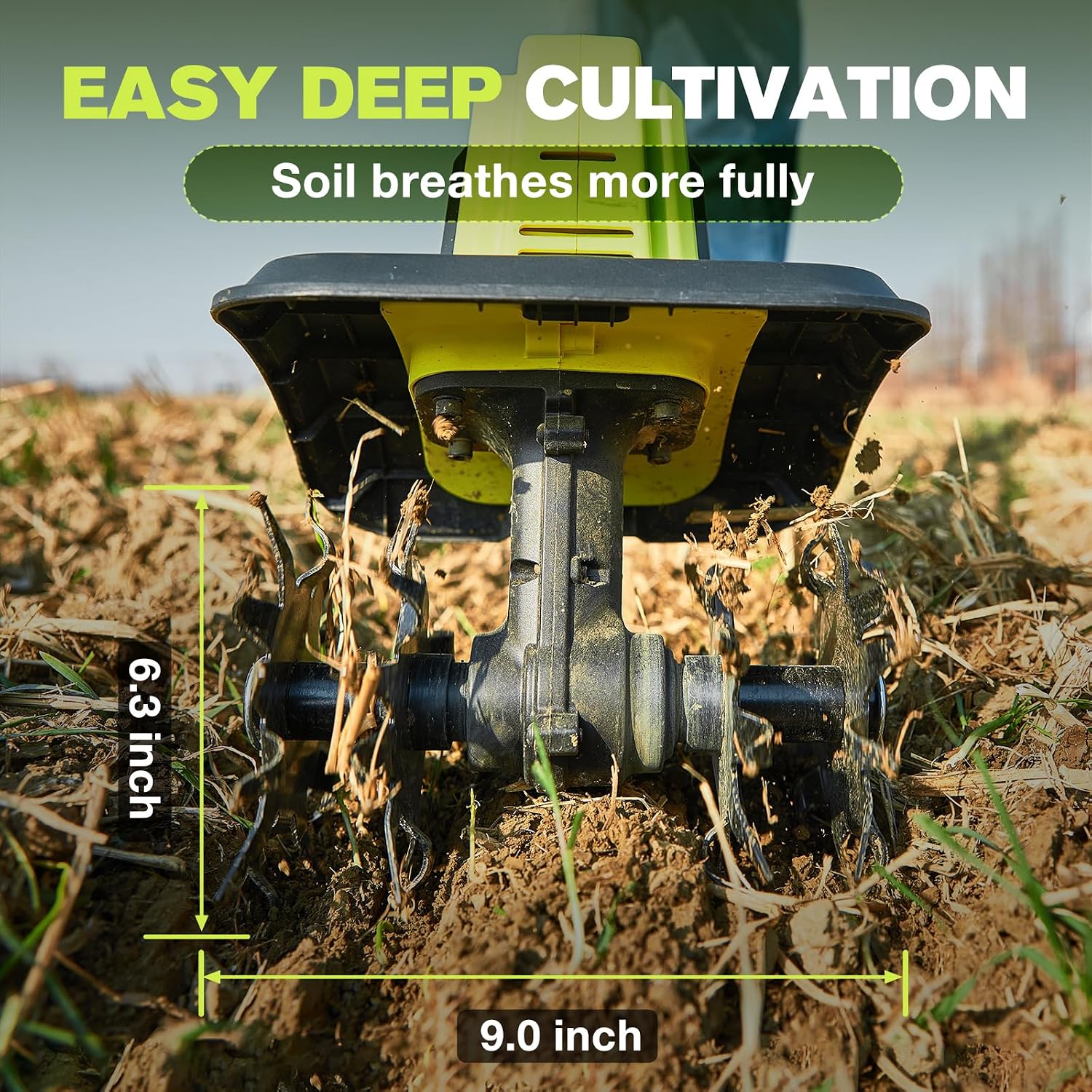 Saker 22V Cordless Electric Garden Tiller Cultivator, Lightweight Rototiller for Gardening, 9-Inch Tilling Width, 6.3-Inch Depth for Soil Preparation, Weeding, and Gardening 2 Batteries SK-TC18B