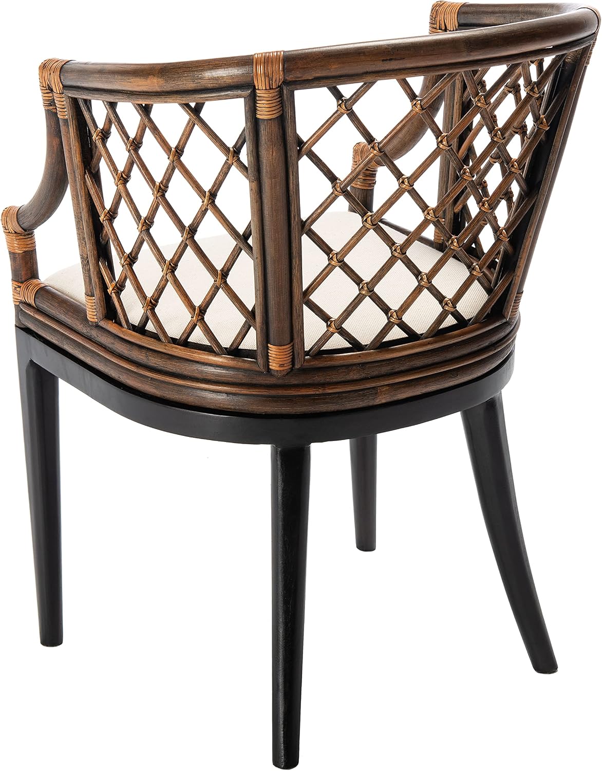 SAFAVIEH Furniture - Carlotta Rattan Arm Chair - Brown & Black - Solid Wood - Coastal Open-Arm Design - Ideal for Living Room, Sunroom, Bedroom (SEA4013C)