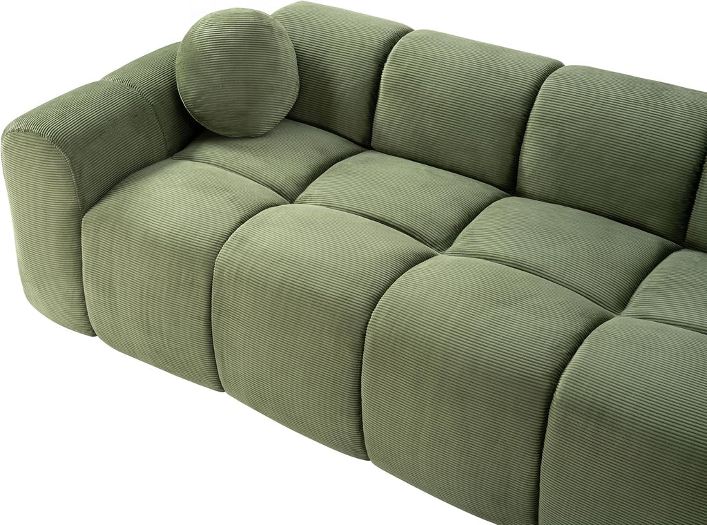 98.4-Inch Oversized Boneless Cloud Couches Deep Seat Foam Sofa Couch with 2 Round Toss Pillows, Luxury Corduroy Upholstered 3 Seat Tufted Loveseat, Cloud Sofa in a Box
