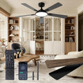 52 Inch Ceiling Fan with Light App&Remote Control Dual Finish Blades Flush Mount Dimmable LED Light Quiet Reversible Motor Black Ceiling Fan for Bedroom Living Room Apartment