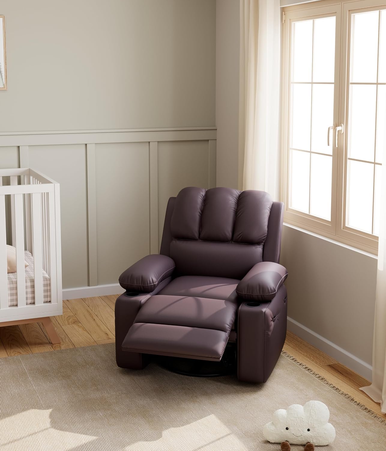 GarveeHome Leather Recliner Chair, Manual Recliner w/Comfortable Arms and Cup Holders for Living Room CF8011 - Brown, Medium