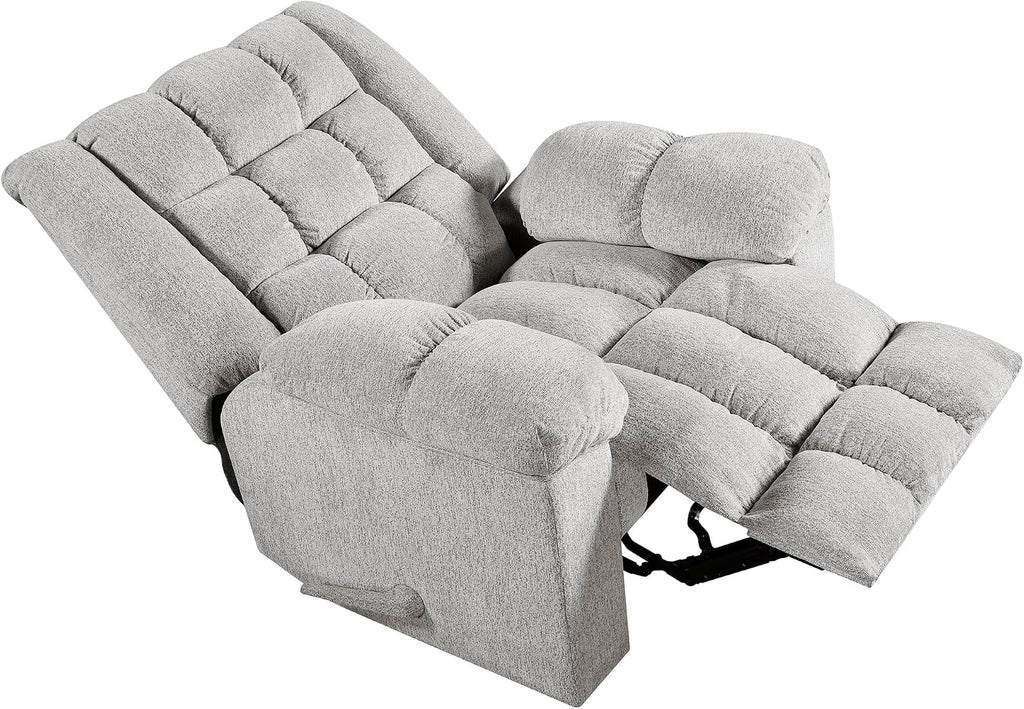 Lexicon Chenille Rocker Reclining Chair for Adults, Rocker Pull Handle Recliner, Nursery Chair for Living Room/Bedroom, High Back, Pillow Top Arms, High Density Foam Cushions, Light Grey