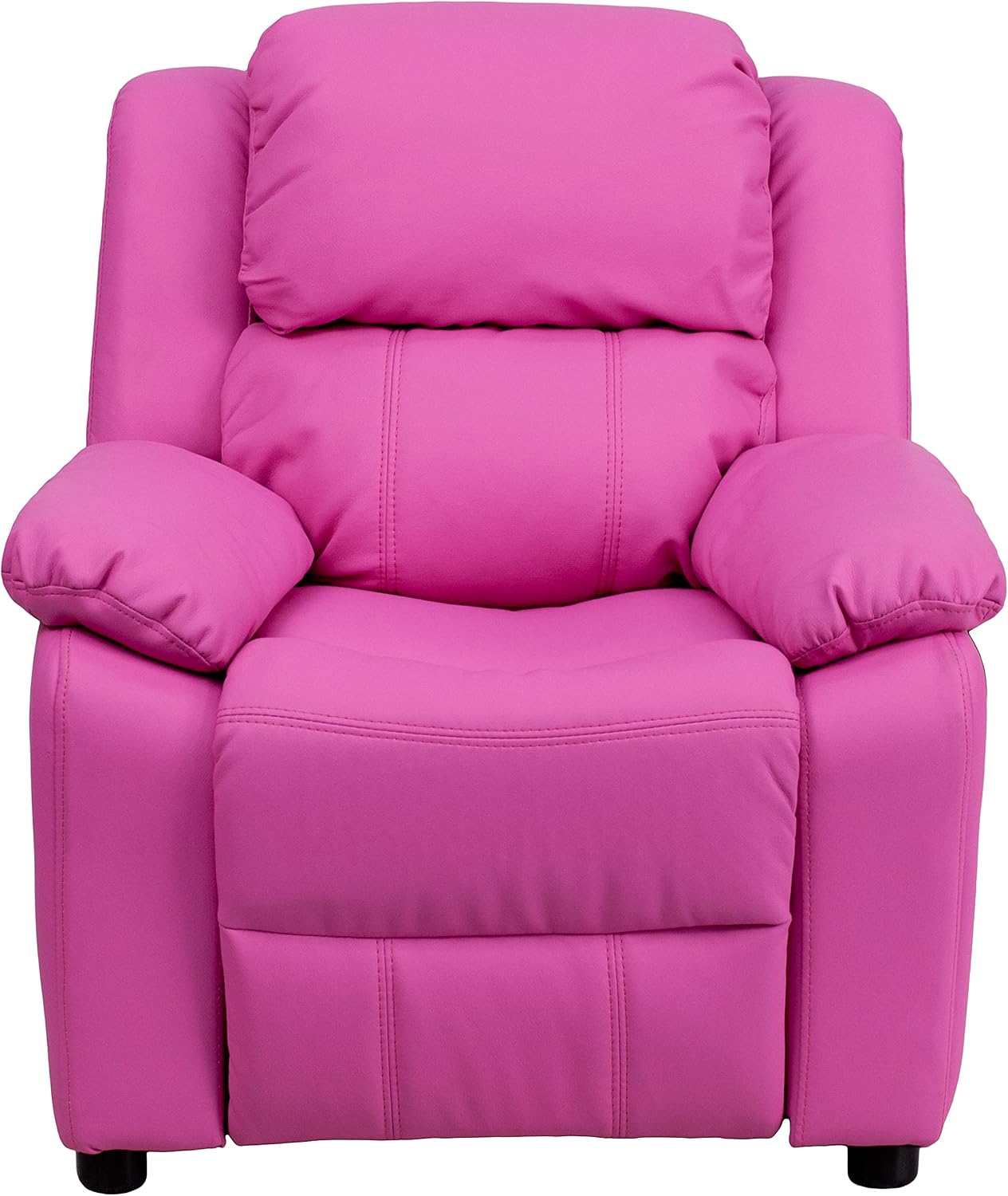 Flash Furniture Charlie Vinyl Kids Recliner with Flip-Up Storage Arms and Safety Recline, Contemporary Reclining Chair for Kids, Supports up to 90 lbs., Hot Pink