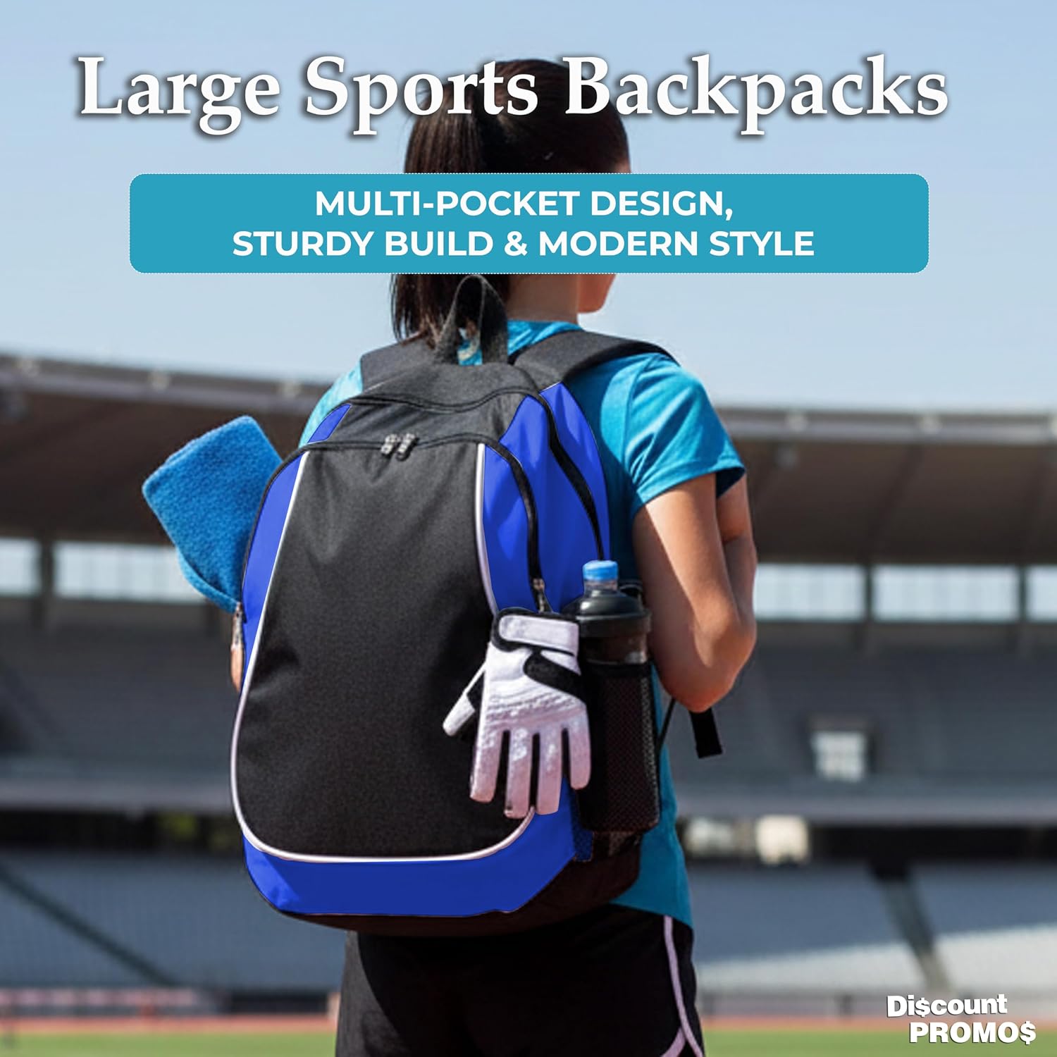DISCOUNT PROMOS Large Sports Backpacks Set of 10, Bulk Pack - Bring Everywhere You Go, Perfect for Travellers and Great for Everyday Use - Blue