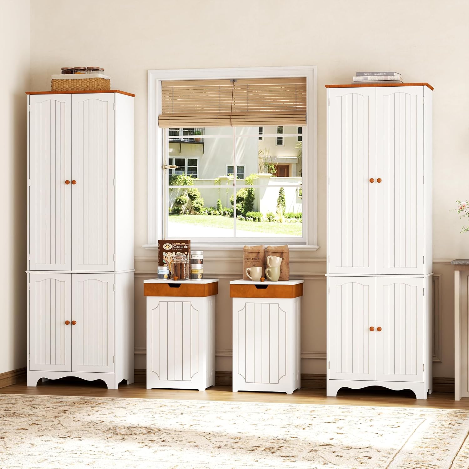 Function Home 72' Kitchen Pantry Cabinet, Freestanding Storage Cabinets, Tall Food Pantry with Doors and Adjustable Shelves, Utility Floor Cabinet for Kitchen Dining Room Living Room, White