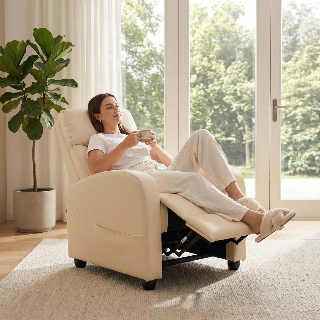 Sweetcrispy Massage Recliner Chair for Adults, Adjustable Home Theater Seating with Lumbar Support for Living Room, Modern Fabric Reclining for Small Space, Beige