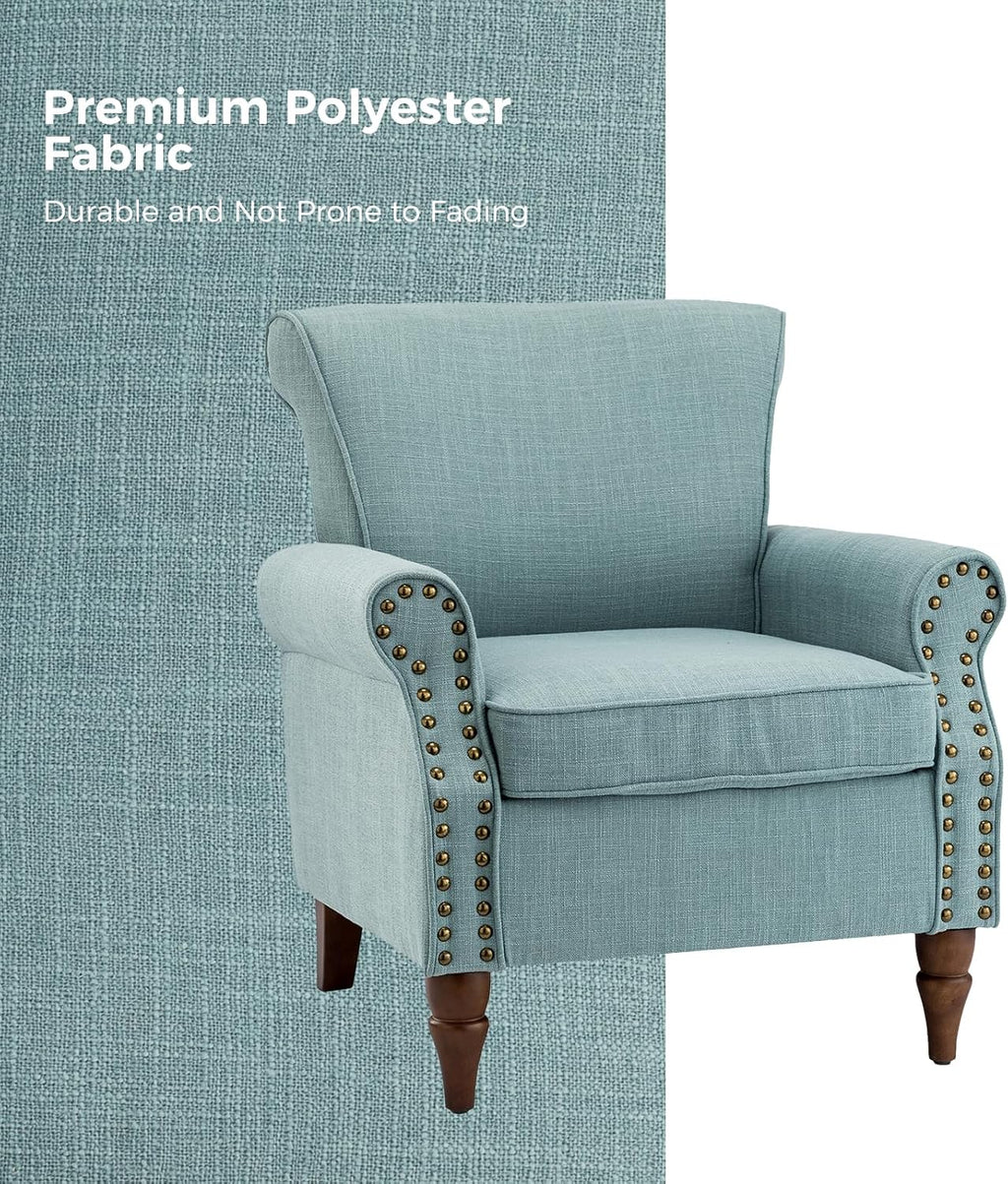 HULALA HOME Accent Chair with Wood Legs & Removable Cushion, Modern Wingback Armchair with Nailhead Trim, Comfy Upholstered Lounge Chair, Single Sofa Chairs for Living Room Bedroom Set of 2, Blue