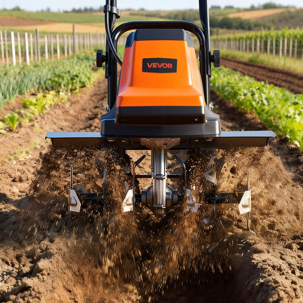 VEVOR Corded Electric Tiller, 18 Inch Tilling Width Garden Rototiller, 15-Amp Motor Heavy-Duty Tilling Machine, Cultivator with Steel Tines and Foldable Handle, for Lawn, Yard, and Gardening Care