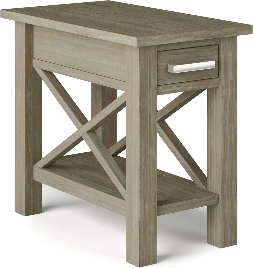 SIMPLIHOME Kitchener SOLID WOOD 14 inch Wide Rectangle Contemporary Narrow Side Table in Distressed Grey with Storage, 1 Drawer, 1 Shelf, for the Living Room and Bedroom
