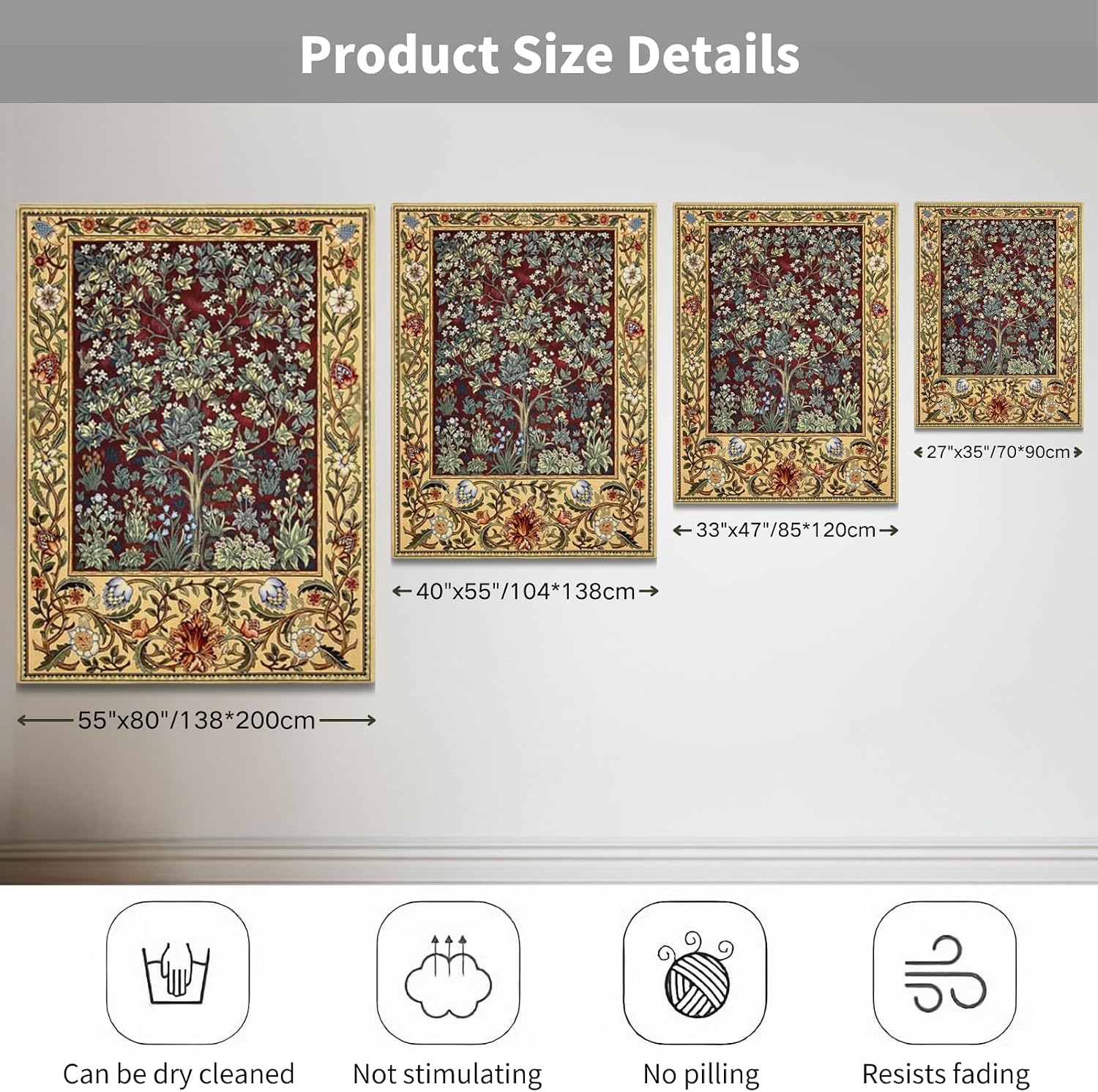 ORIMONY William Morris Tree of Life Tapestry Wall Hanging, Medieval Vintage Woven Jacquard Tapestry for Room Aesthetic (Retro, Red, 35L x 27W)
