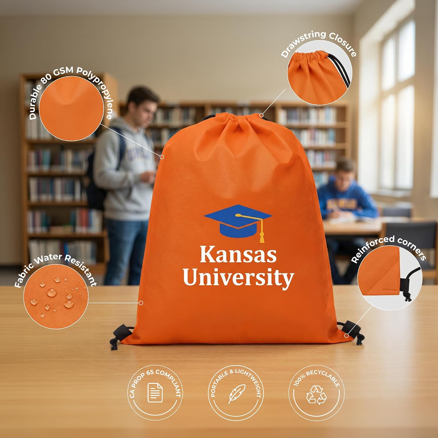 Custom Drawstring Backpacks with Logo or Text, Pack of 50, Lime Green, Water-Resistant, Personalized Promotional Bags for Branded Giveaways, Corporate Events, Trade Shows, Conferences