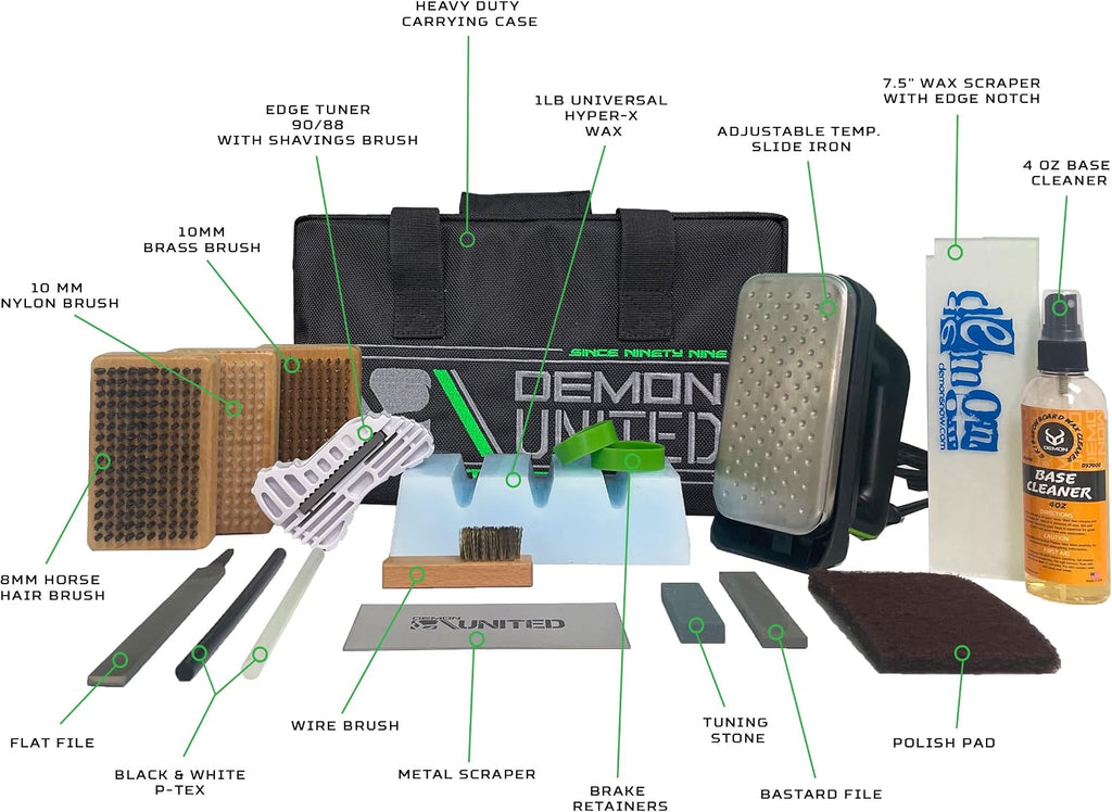 Demon Hyper Ski Tuning Kit & Snowboard Tune Kit with Iron, 1lb Wax Block & Base Cleaner and Elite X Ski and Snowboard Edge Tuner w/Side Edge Multi-Tool w/ 3 Diamond Files