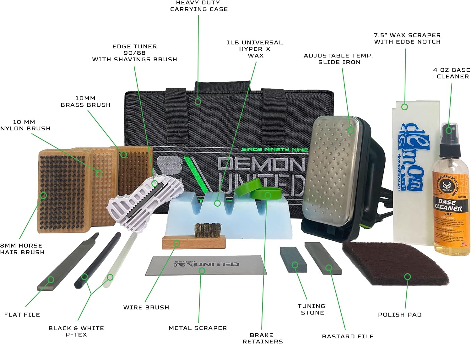 Demon Hyper Ski Tuning Kit & Snowboard Tune Kit with Iron, 1lb Wax Block & Base Cleaner and Elite X Ski and Snowboard Edge Tuner w/Side Edge Multi-Tool w/ 3 Diamond Files