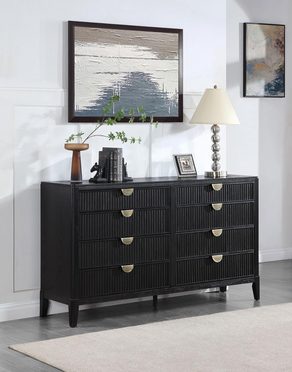 Coaster Home Furnishings - Brookmead - Wood - 8-Drawer Dresser with Fluted Drawer Fronts, Gold Half-Moon Pulls, Felt-Lined Top, Tapering Legs, Transitional Style - Bedroom - Black - 224713