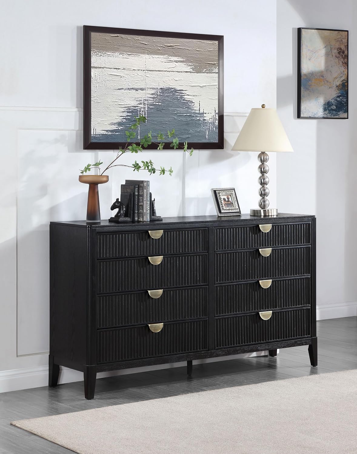 Coaster Home Furnishings - Brookmead - Wood - 8-Drawer Dresser with Fluted Drawer Fronts, Gold Half-Moon Pulls, Felt-Lined Top, Tapering Legs, Transitional Style - Bedroom - Black - 224713