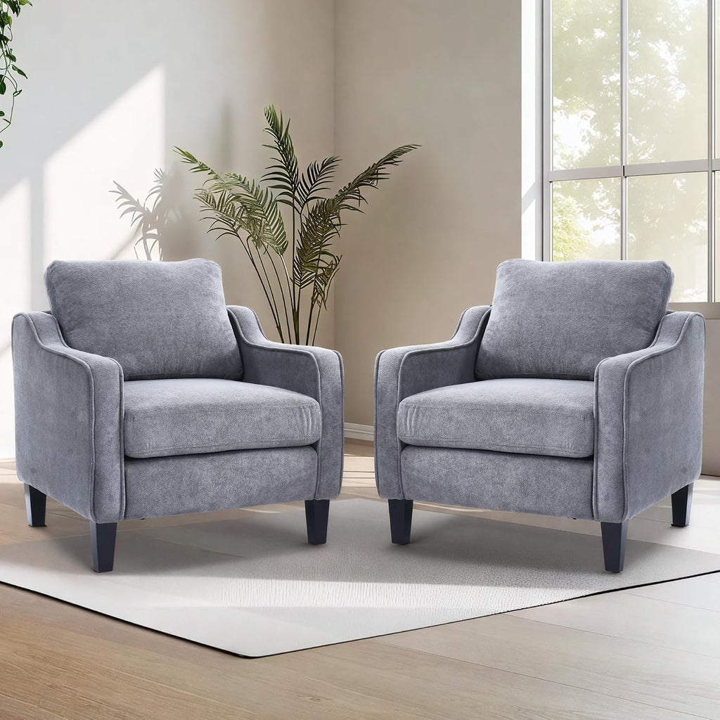 FLEXISPOT AC2 Accent Chair for Living Room, Mid Century Modern Reading Chair for Bedroom, Upholstered Armchair Comfy Single Sofa Side Chair for Office, Apartment, Small Room, Grey