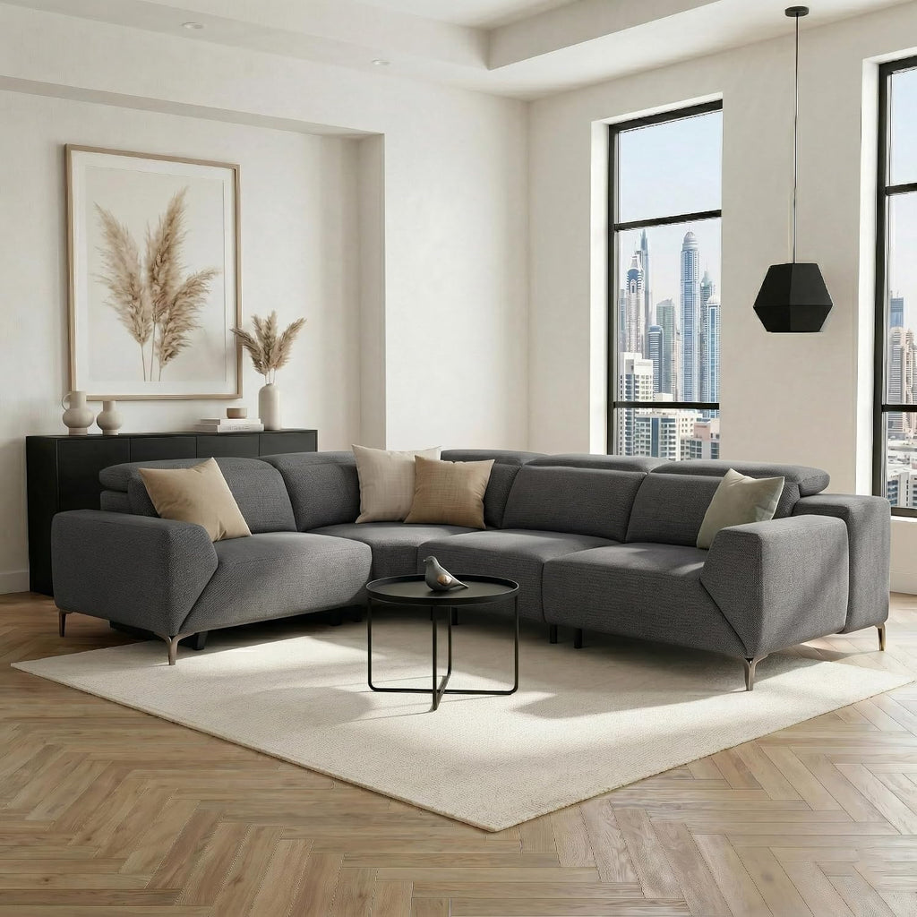Furniture of America Kirel Modern Sectional Recliner with USB Ports, Adjustable Headrests and Swivel Armrest, Reclining Sofa, L Shape Couch for Living Room, Office, Home Theater, Playroom, Dark Grey