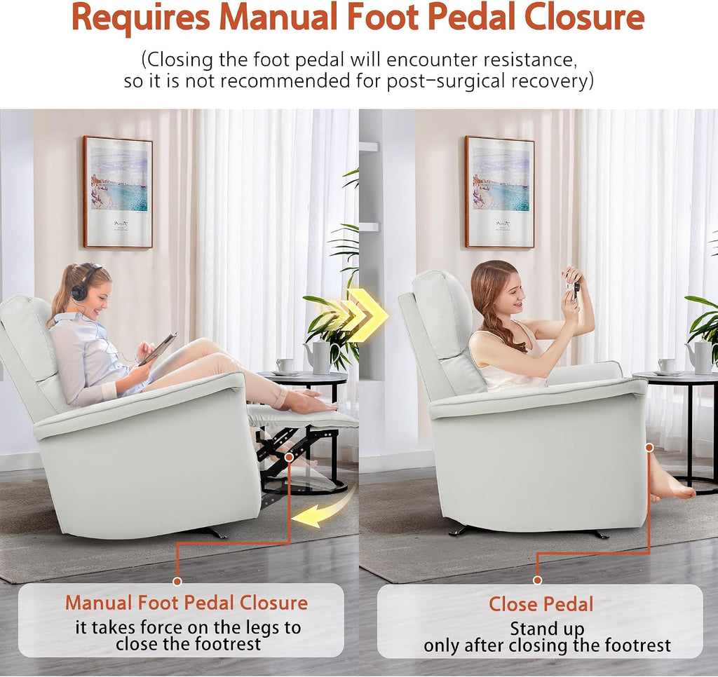 KEIKI Swivel Rocker Recliner Chair for Adults, Rocking Recliner Chair, Glider Rocking Chair, Reclining with Modern-Designed Armrests, Nursery Recliner for for Small Spaces/Living Room/Bedroom/Nursing