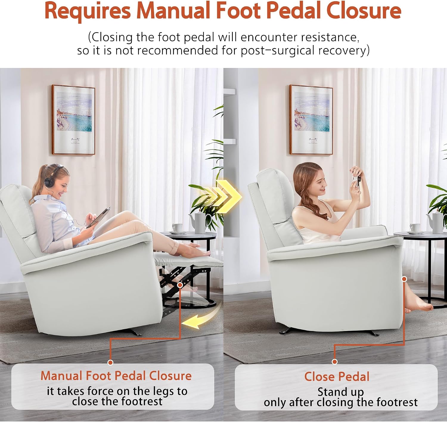 KEIKI Swivel Rocker Recliner Chair for Adults, Rocking Recliner Chair, Glider Rocking Chair, Reclining with Modern-Designed Armrests, Nursery Recliner for for Small Spaces/Living Room/Bedroom/Nursing
