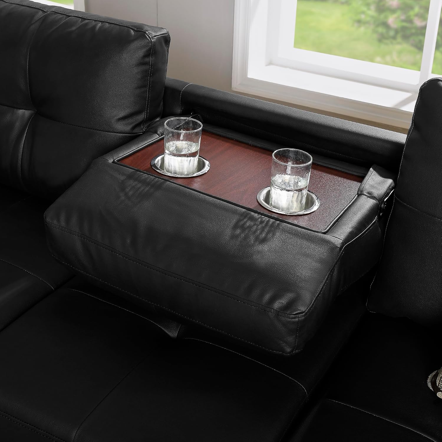 3-Piece Sectional Couch Set L Shape 98' Wide Sofa for Living Room with 2 Cup Holders and Storage Ottoman for Home Furniture Room Decor, Black