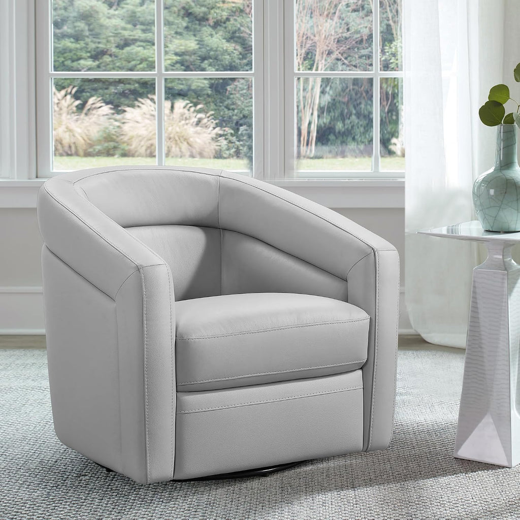 Armen Living Desi Contemporary Leather Swivel Living Room Accent Chair, 32' Wide, Dove Gray,LCDSCHDV