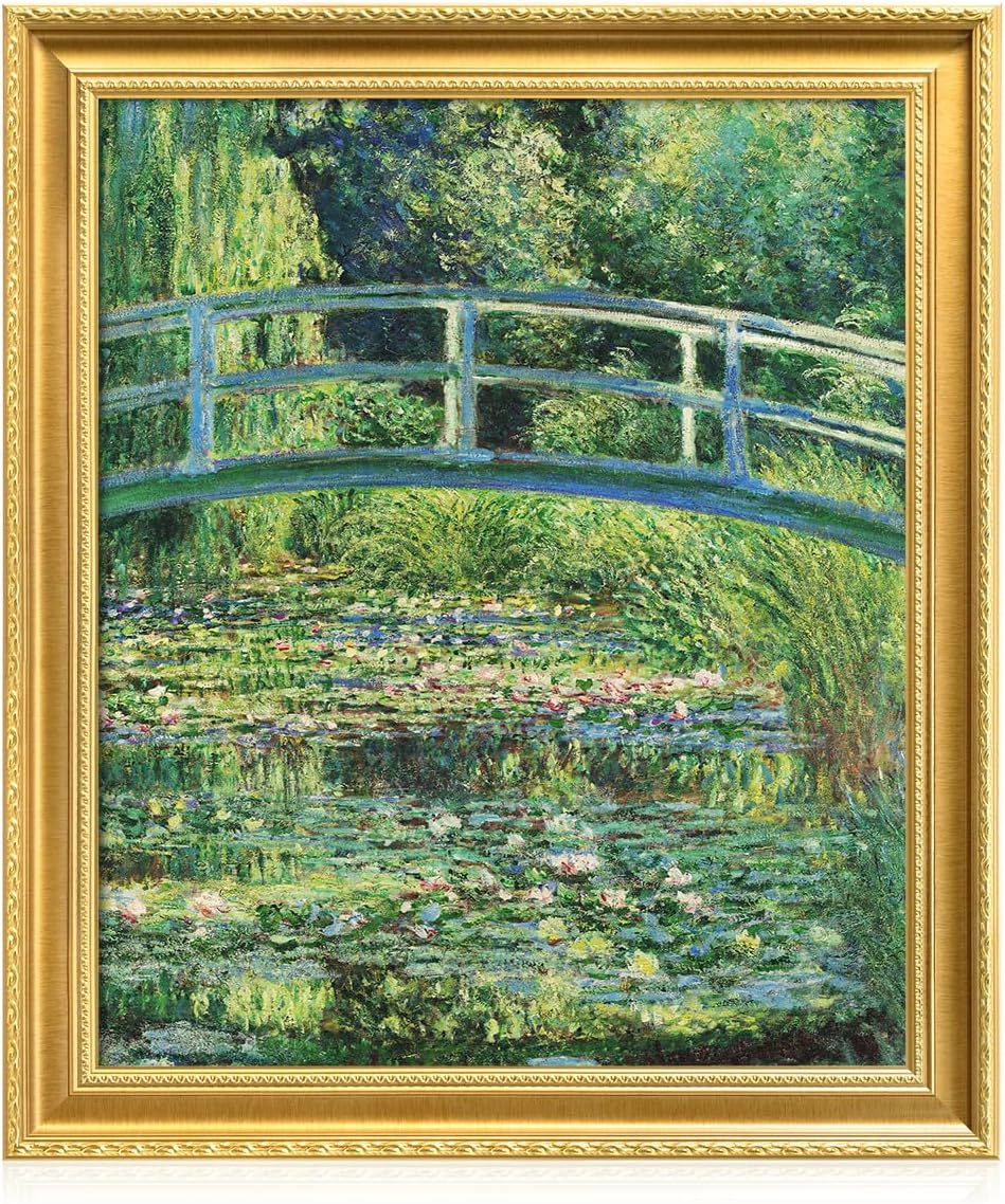 DECORARTS - Claude Monet The Japanese Bridge Giclee Print with Gold Solid Wood Frame, Impressionist Large Framed Wall Art, Ready to Hang, Framed Size 28.75x34.75, Made in USA