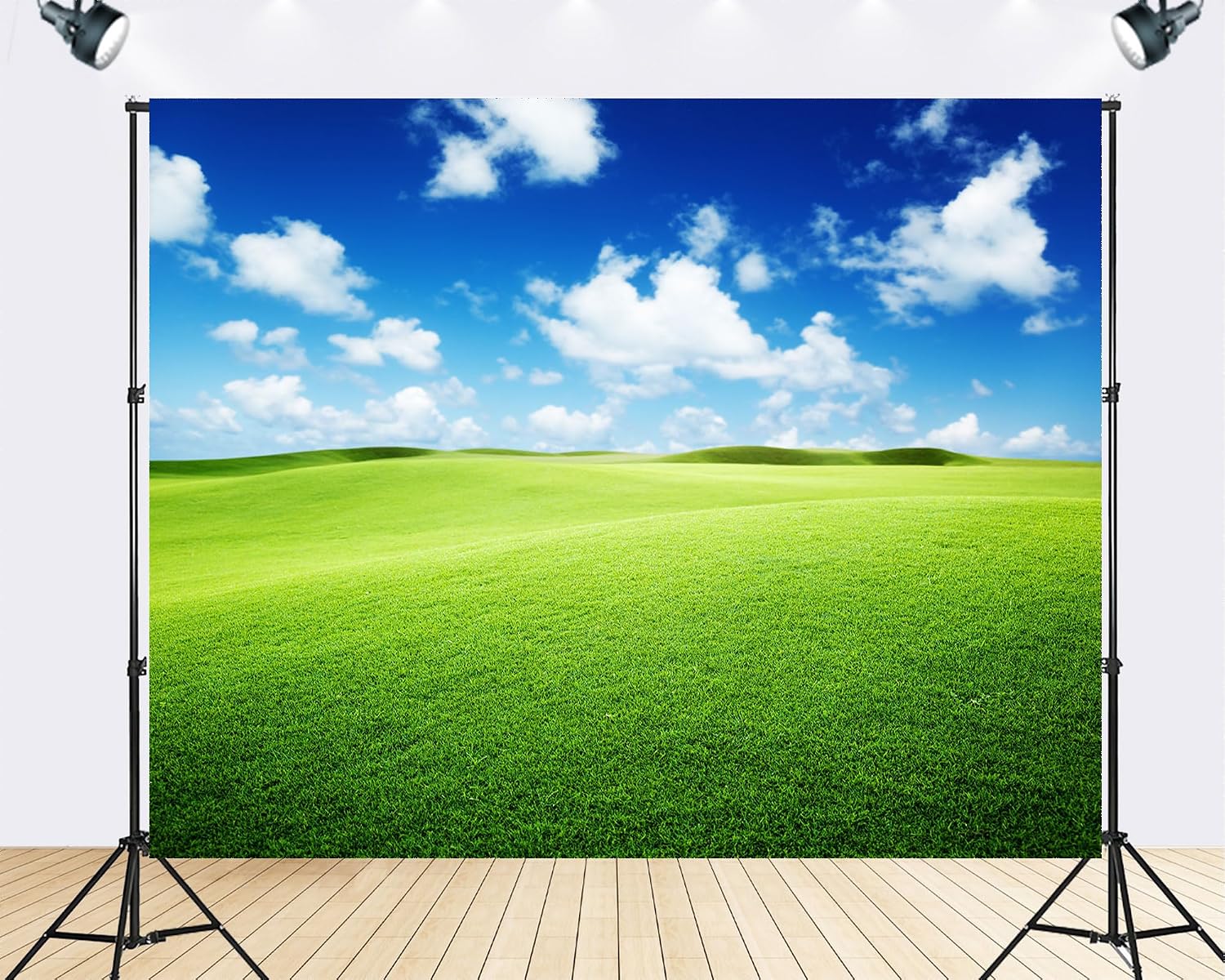 Trykid 20x10ft Lush Green Prairie Backdrop Bright Blue Sky Fluffy Cloud Photography Background Outdoor Camping Nature Shoot Tapestry Party Decoration Photo Studio Prop Fabric