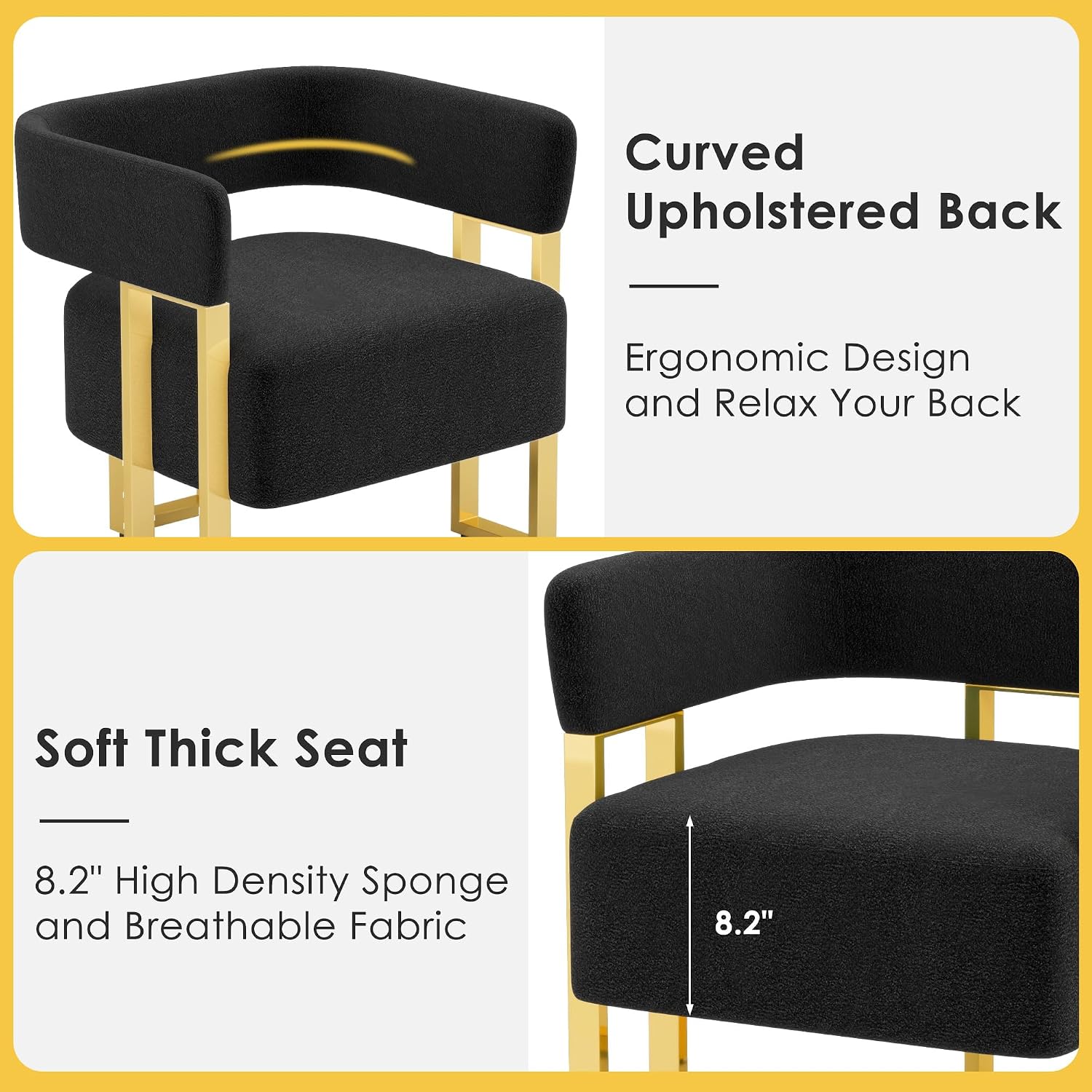 STHOUYN Modern Black and Gold Accent Chair Set of 2, Boucle Bucket Chairs Set of 2, Arm Chairs for Living Room Bedroom (2, Black)