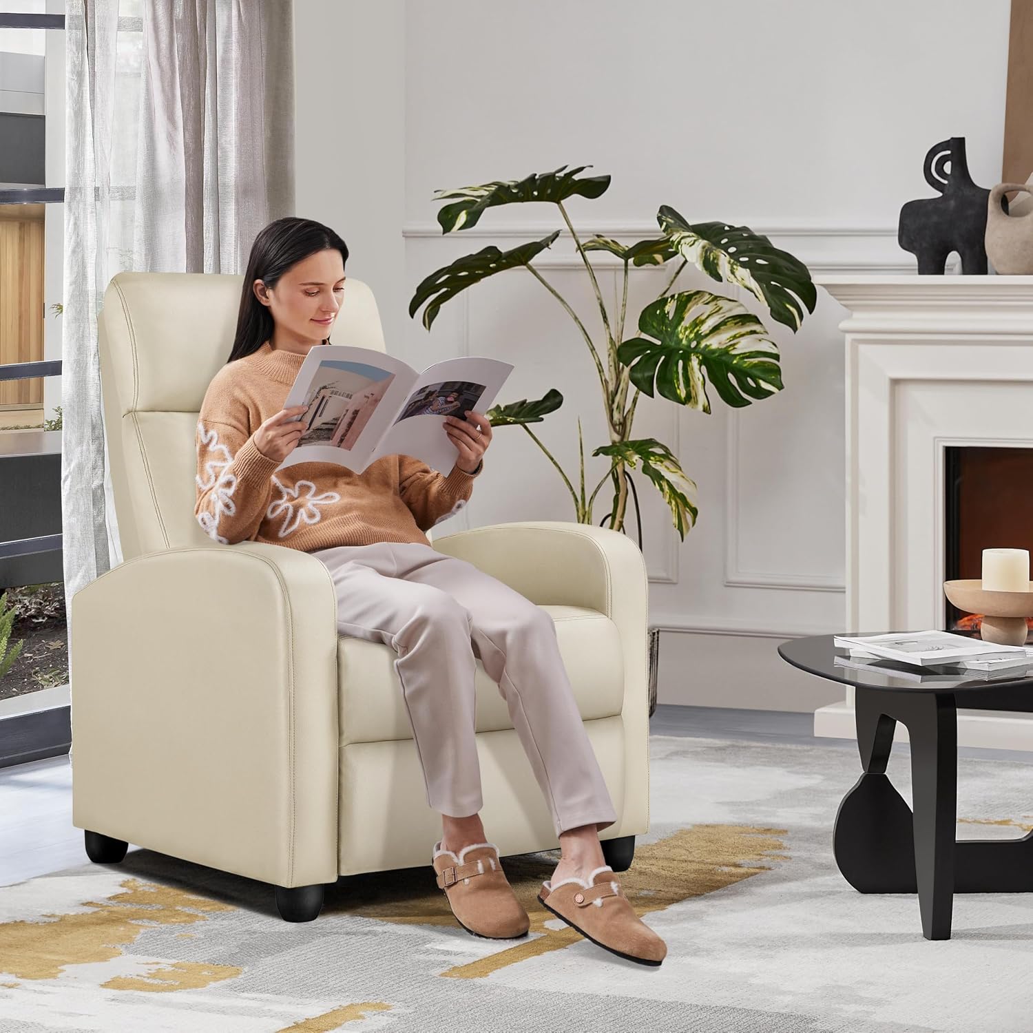 Topeakmart Recliner Chair for Living Room Recliner Sofa Reading Chair Single Sofa Home Theater Seating Modern Reclining Chair Easy Lounge with PU Leather Padded Seat Backrest