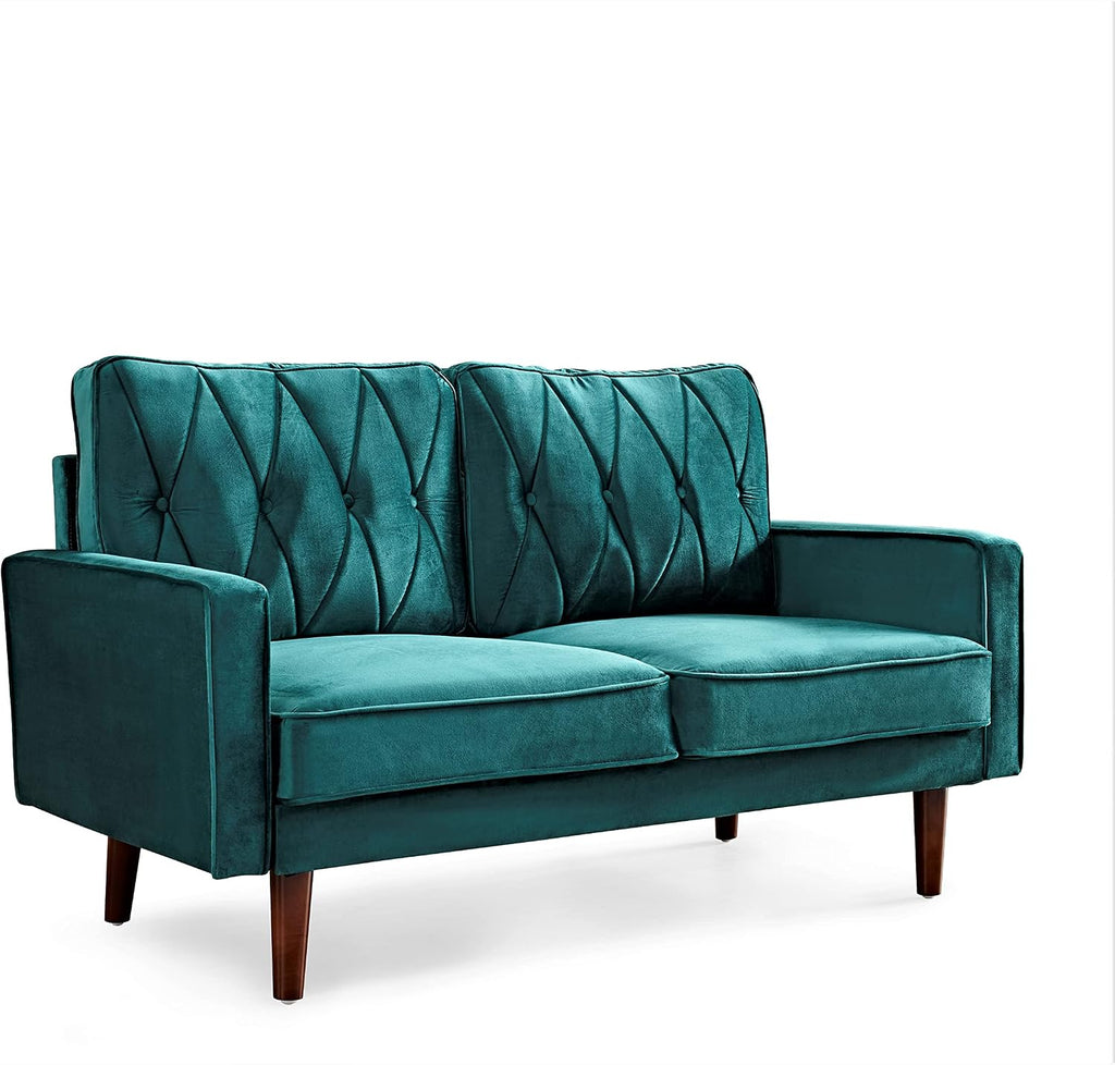 Container Furniture Modern Style Tufted Velvet Couches for Living Room with Soft Fabric Upholstery and Solid Wood Frame, 2 Piece Sofa and Loveseat Set, Green