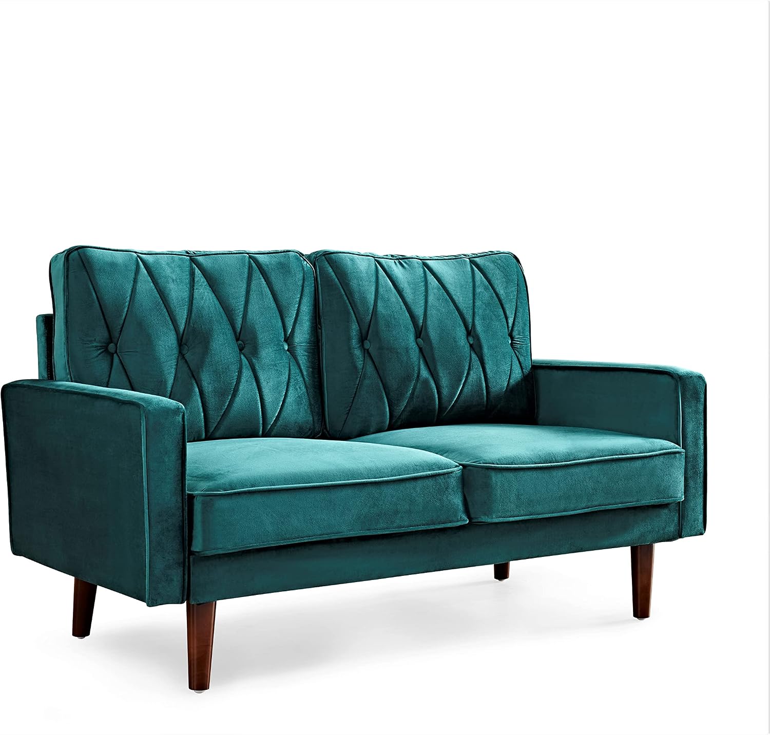 Container Furniture Modern Style Tufted Velvet Couches for Living Room with Soft Fabric Upholstery and Solid Wood Frame, 2 Piece Sofa and Loveseat Set, Green