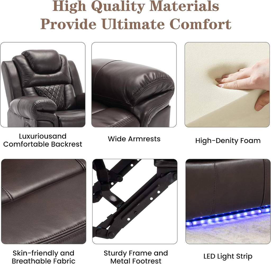 ERYE Manual Recliner Chair with LED Light Strip for Living Room, Bedroom, Manual Reclining Home Theater Seating Armchair, Faux Leather Tufted