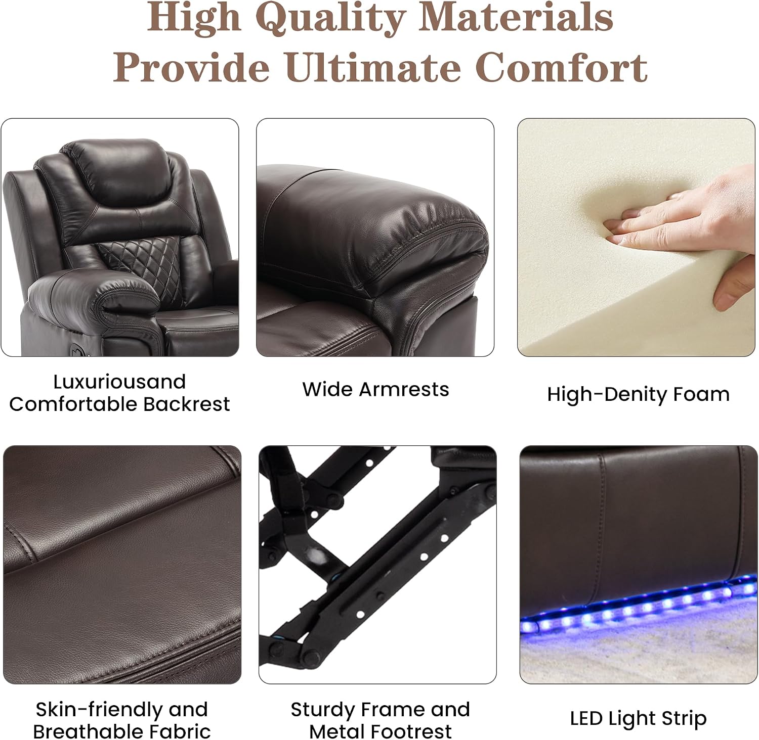 ERYE Manual Recliner Chair with LED Light Strip for Living Room, Bedroom, Manual Reclining Home Theater Seating Armchair, Faux Leather Tufted