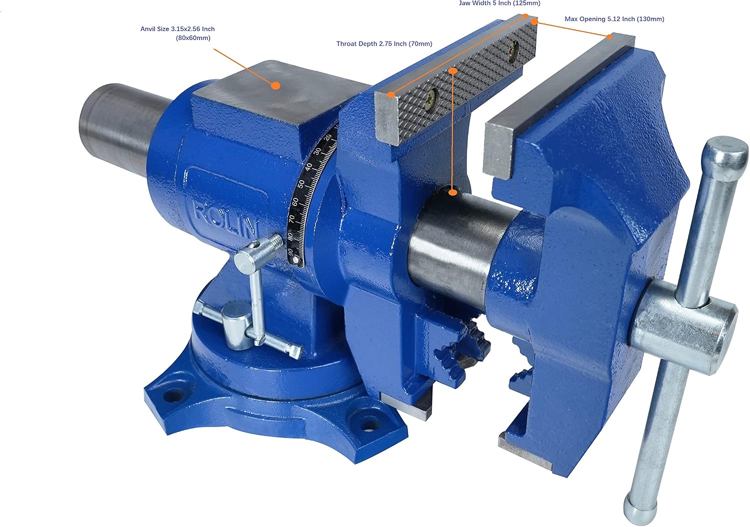 Rolin Vise 5 Inch Multi-Function Vises With Anvil Blue Bench Vise Heavy Duty Tools 360 Degree Swivel Base