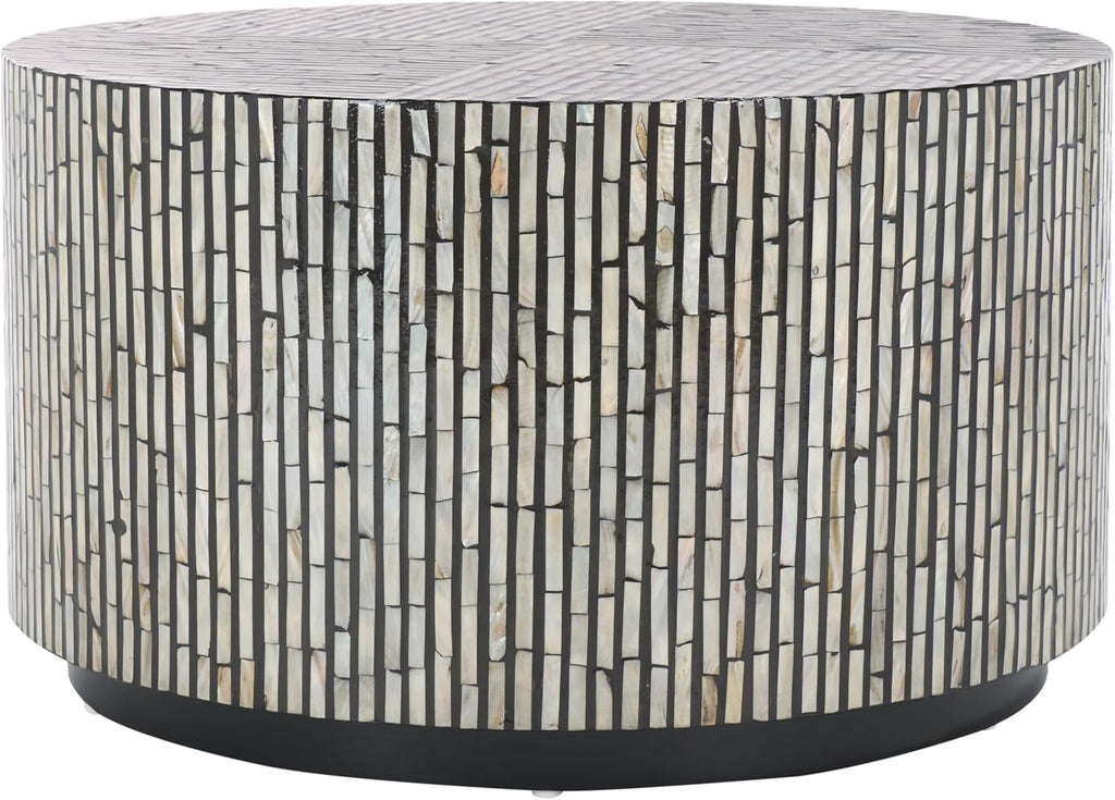 SAFAVIEH Home Collection Hamza Black Mother of Pearl Round Coffee Table (Fully Assembled)