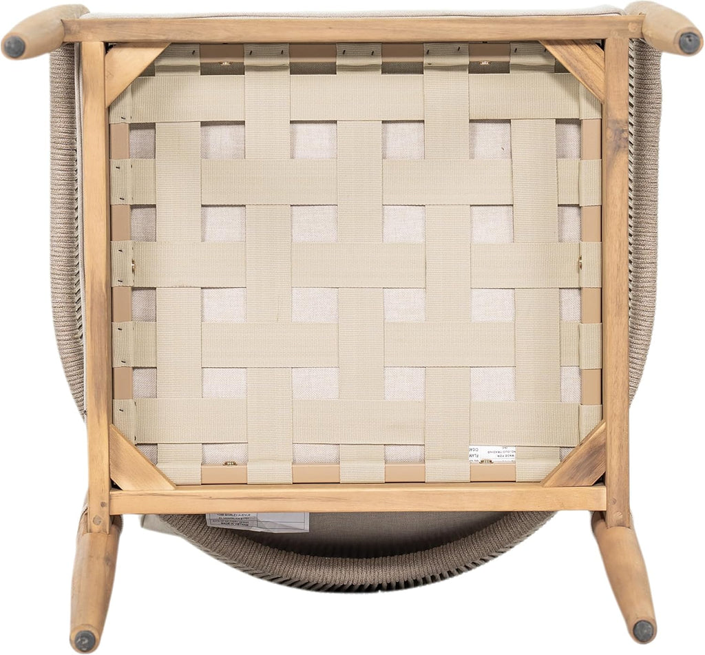 Christopher Knight Home Naomi Set of 2 Patio Acacia Wood Club Chair with Cushion, Handwoven Rope Lounge Chair Outdoor for Porch/Backyard, Stylish Garden Seating with Curved Backrest, Beige+Light Brown
