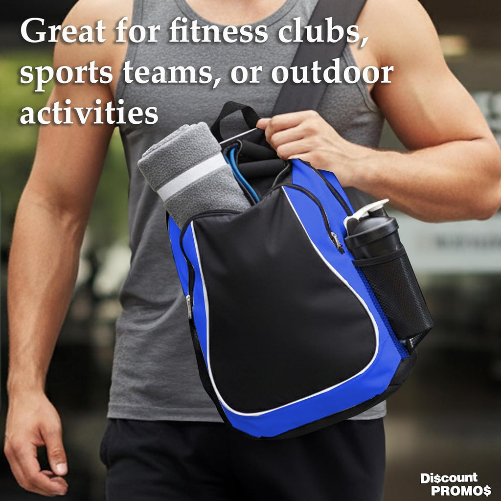 DISCOUNT PROMOS Large Sports Backpacks Set of 10, Bulk Pack - Bring Everywhere You Go, Perfect for Travellers and Great for Everyday Use - Blue