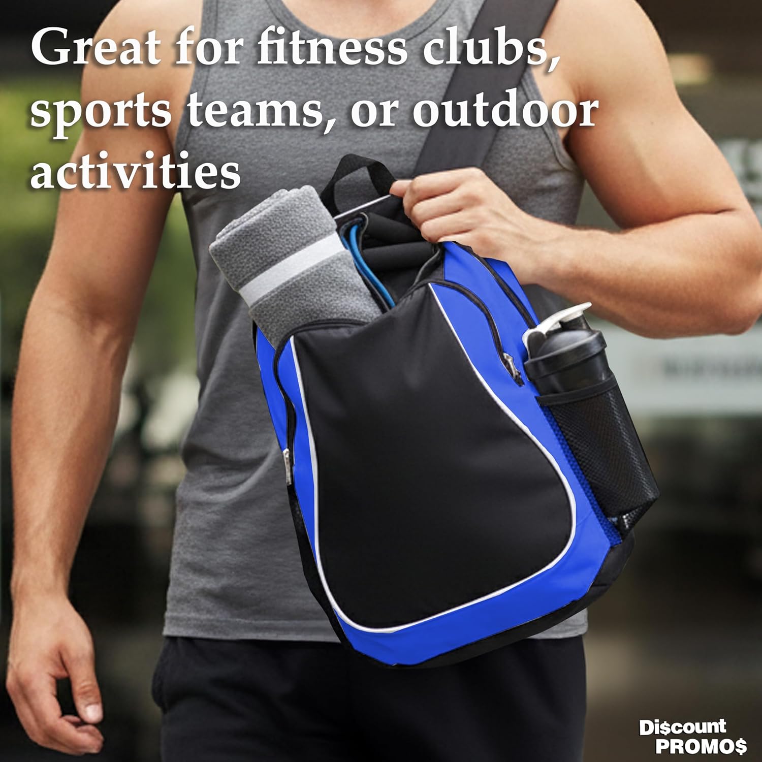 DISCOUNT PROMOS Large Sports Backpacks Set of 10, Bulk Pack - Bring Everywhere You Go, Perfect for Travellers and Great for Everyday Use - Blue