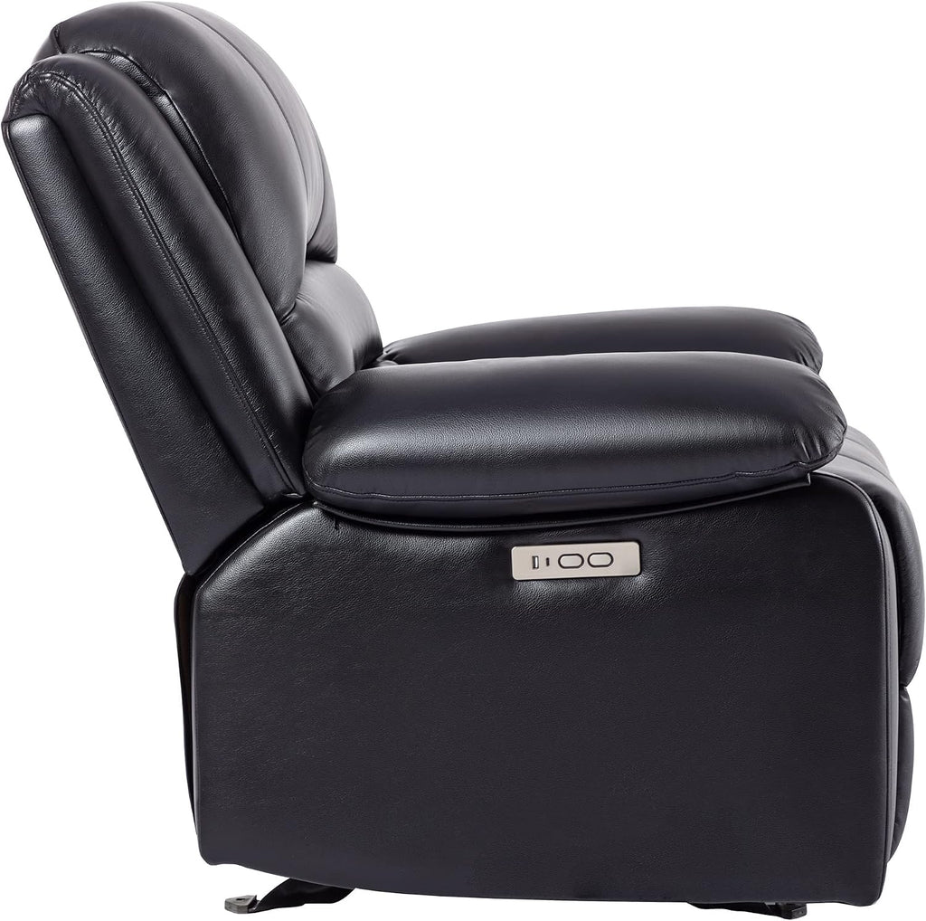 Watson & Whitely Power Recliner Chair for Adults, Faux Leather Electric Reclining Chair for Living Room, Upholstered Recliner with USB Port, Black