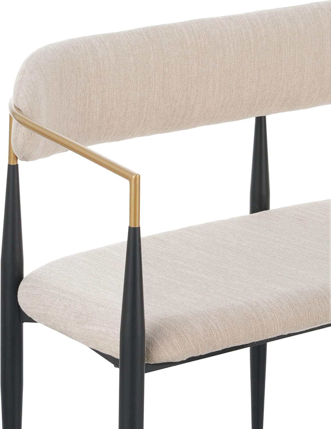 Christopher Knight Home Names Modern Metal Loveseat, Living Room Fabric Upholstered Settee, Curved Open Backrest 2-Seater Sofa, Cozy Couch for Bedroom, Apartment, Home Office, Black+ Gold + Beige
