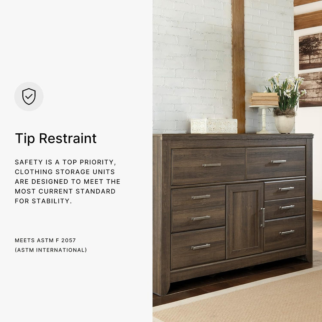 Signature Design by Ashley Juararo Rustic 6 Drawer Dresser with 1 Cabinet & Adjustable Shelf, Dark Brown