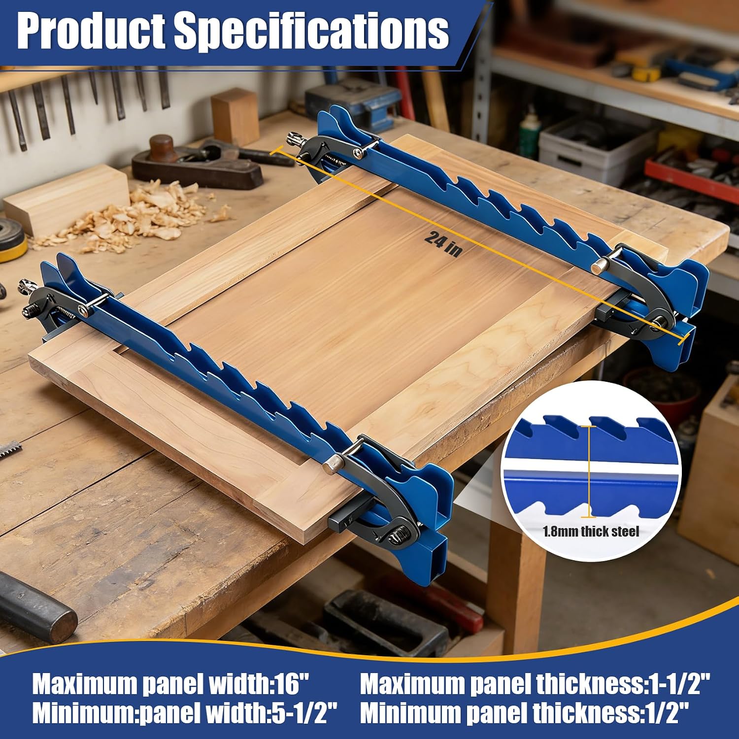 24in 4-Way Pressure Panel Clamps 2 Pack, Woodworking Clamp with Storage Rack, Fits 1/2''-1-1/2'' Thick & 5-1/2'-16'' Wide for Cutting Boards & Small Woodworking Projects