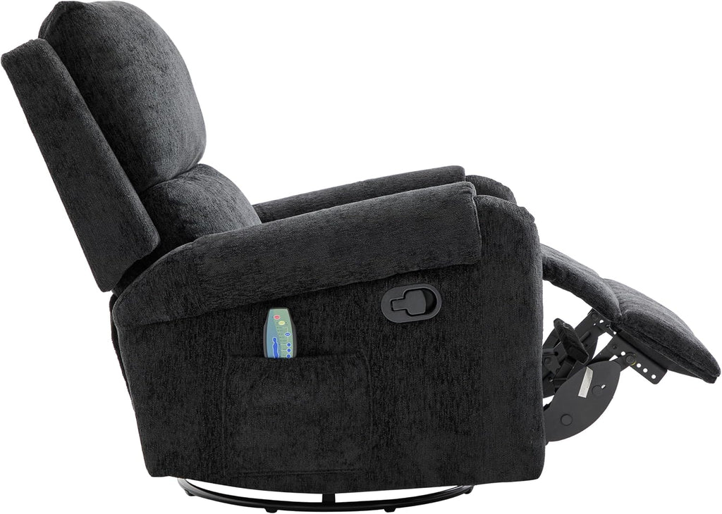 Christopher Knight Home Harper Massage Recliner Chair with 8 Modes, Chenille Upholstered Recliner Sofa, Swivel Massage Chair with a Side Storage Pocket for Living Room/Bedroom, Head Support, Black