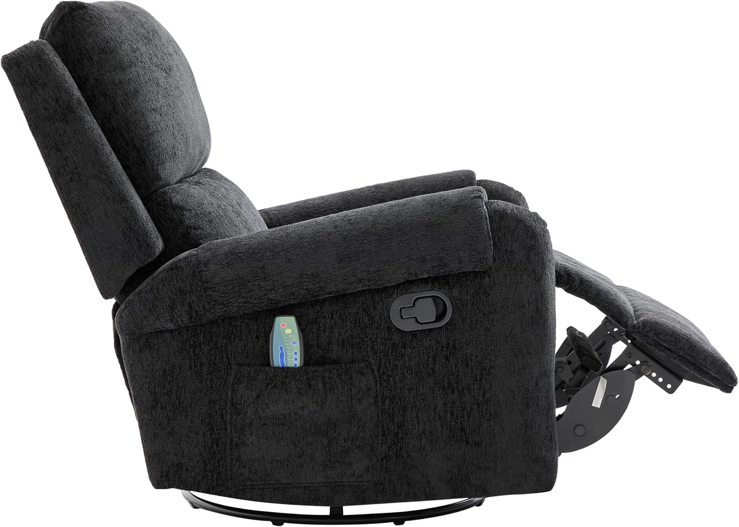 Christopher Knight Home Harper Massage Recliner Chair with 8 Modes, Chenille Upholstered Recliner Sofa, Swivel Massage Chair with a Side Storage Pocket for Living Room/Bedroom, Head Support, Black
