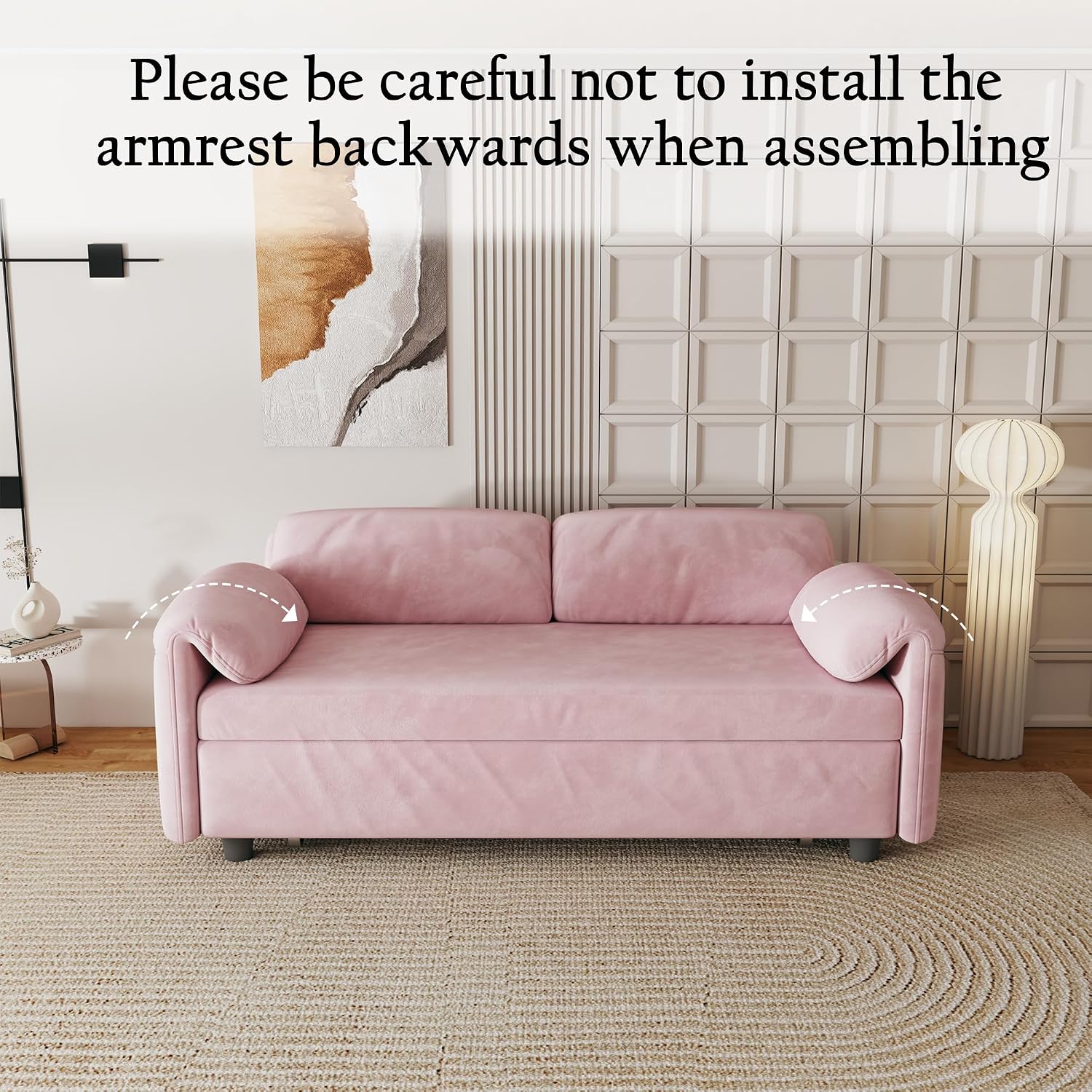 KEIKI 3 in 1 Full Pull Out Sofa Bed with Adjustable Backrest & Side Storage Pockets, Velvet Recliner Lounge Sofa for Small Living Spaces, Pink