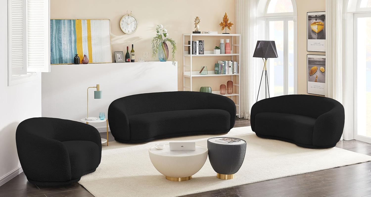 Meridian Furniture 693Black-C Hyde Collection Modern | Contemporary Boucle Fabric Upholstered Accent Chair with Rounded Back, Black, 42' W x 38' D x 27.5' H