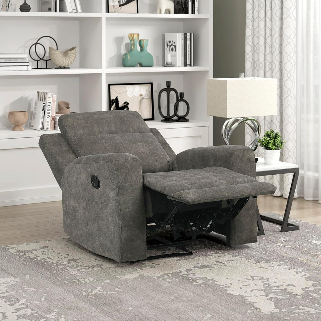 Lexicon Manual Recliner Chair, Textured Microfiber Reclining Sofa Chair, Home Theater Seating, Wall Hugger, Track Arms, Manual Recliner for Living Room/Office/Apartment, Easy Assembly, Brown